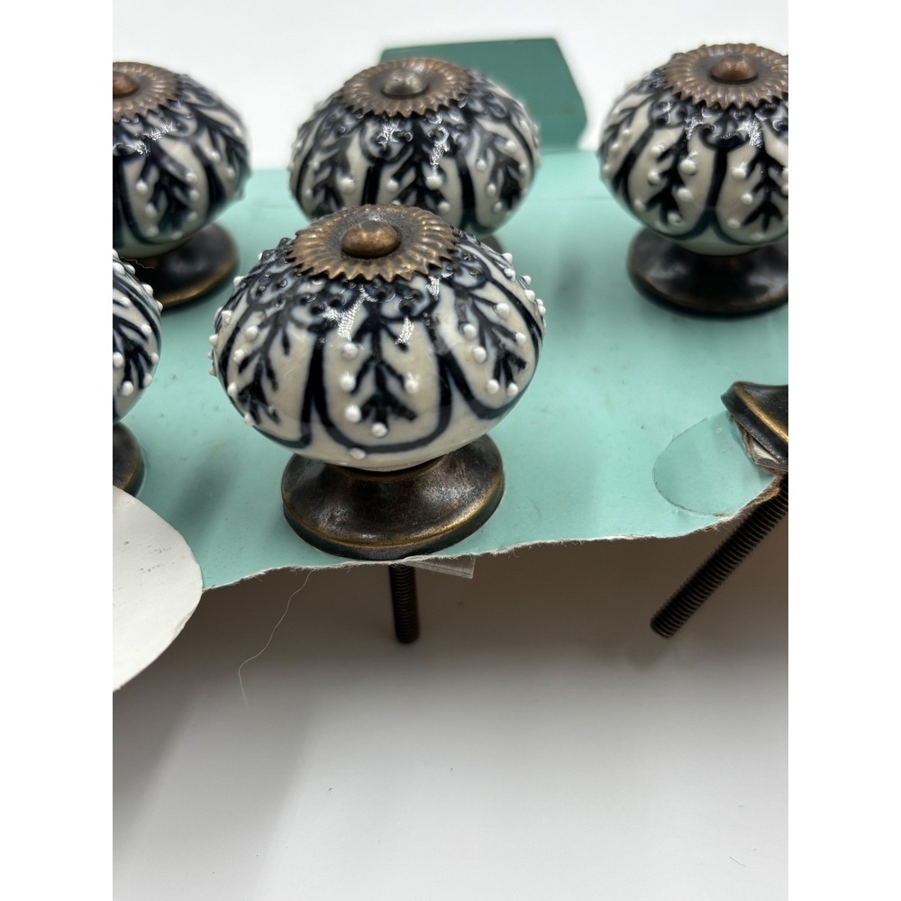 Ceramic Cabinet Knobs Pulls Black Floral Set of 7 Handmade in India - Picture 8 of 8